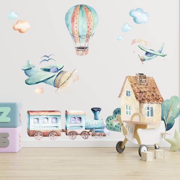 textilní přemístitelná samolepka na zeď  - dopravní prostředky (1)