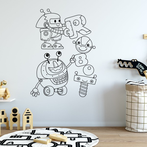 Jednobarevná vinylová samolepka na zeď - roboti (1)